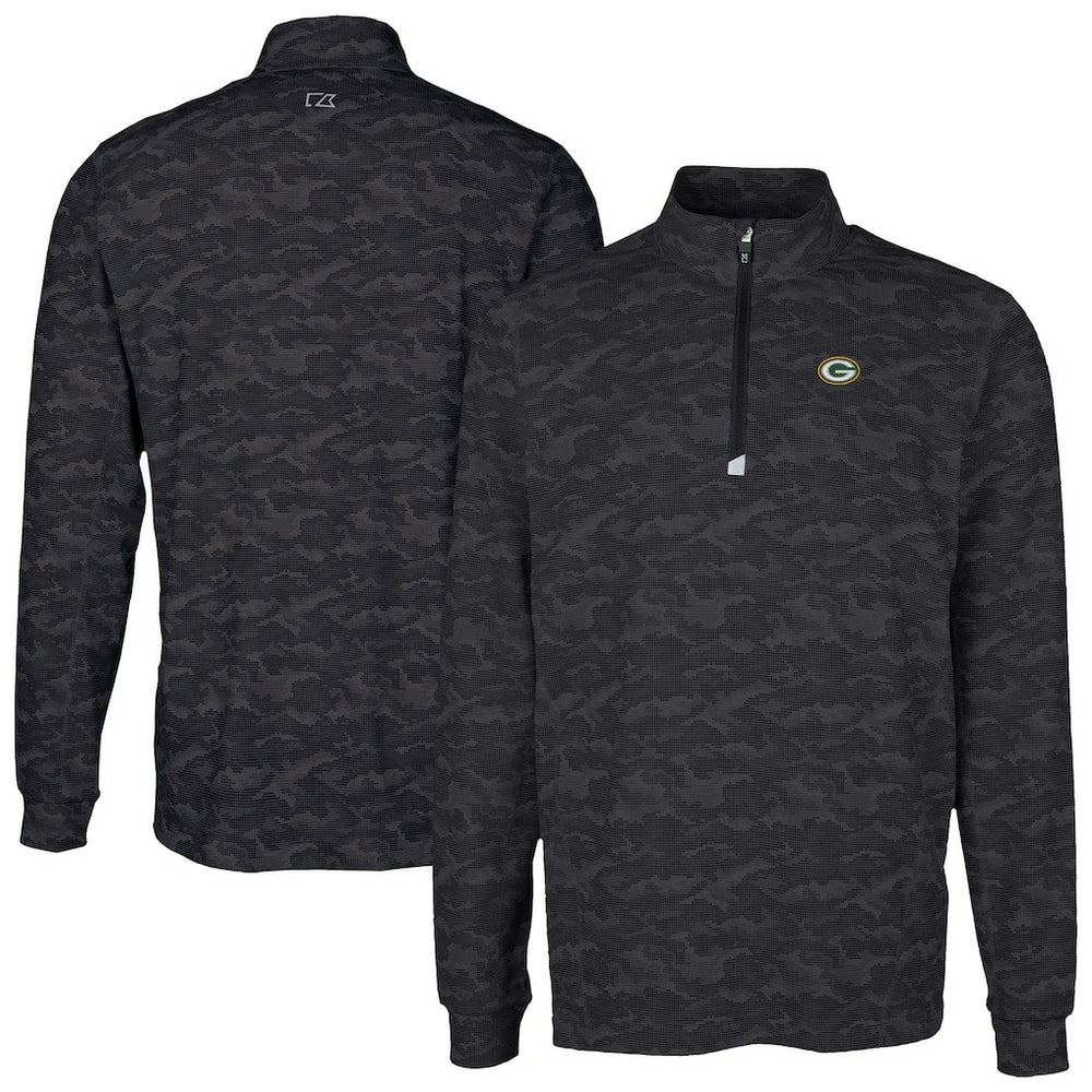 Green Bay Packers Cutter & Buck Traverse Camo Print Stretch Quarter-Zip Top - Black online