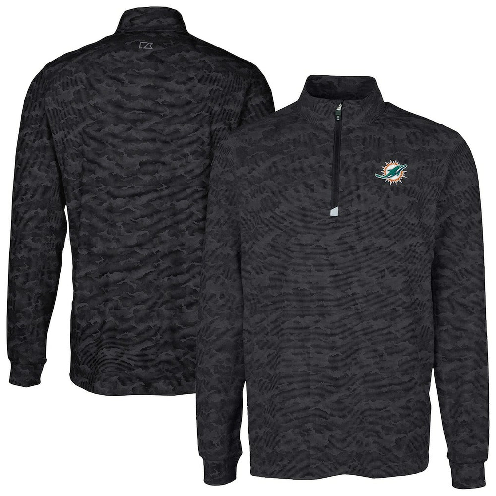 Miami Dolphins Cutter & Buck Big & Tall Traverse Eco Camo Tri-Blend DryTec Quarter-Zip Jacket - Black on sale