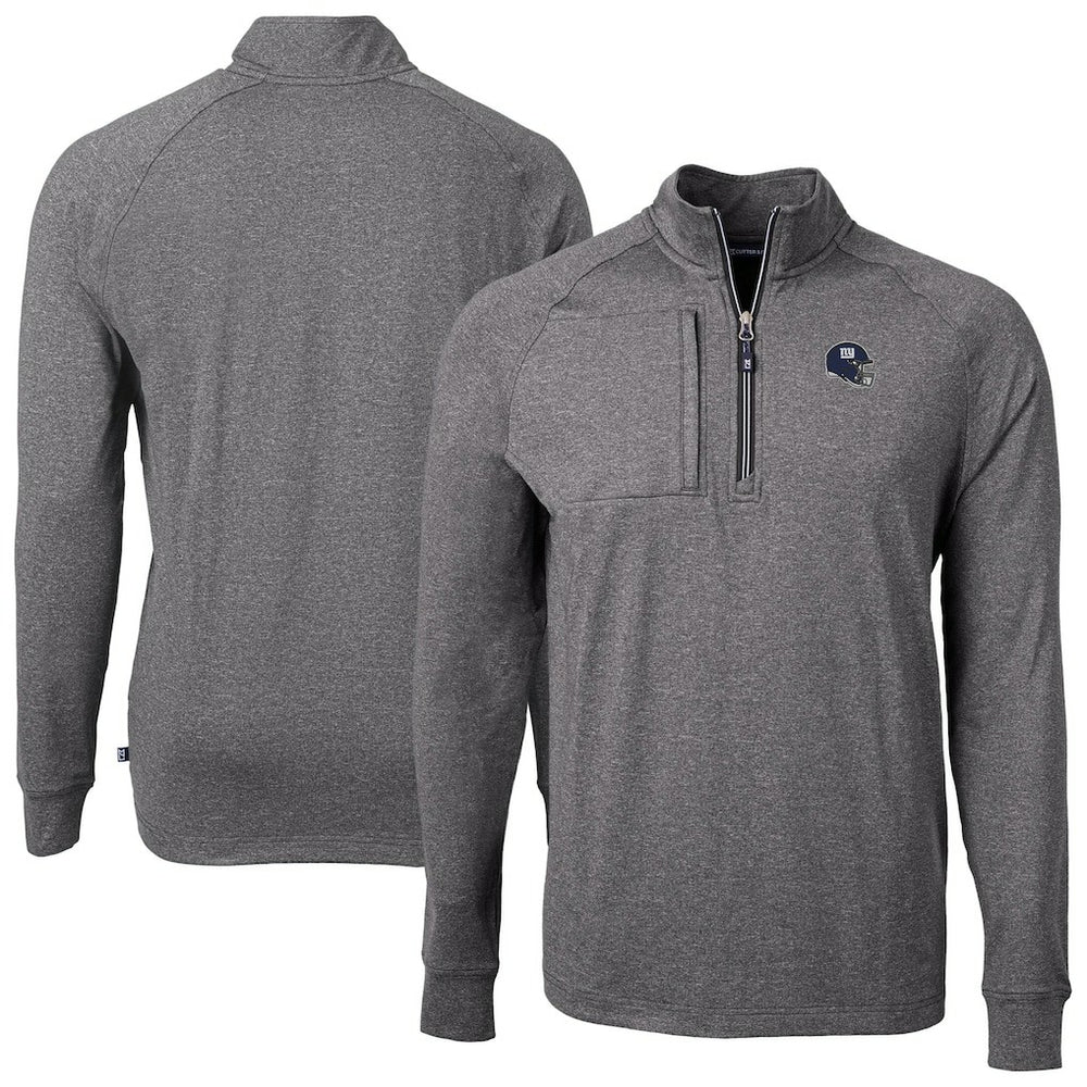 New York Giants Cutter & Buck Big & Tall Adapt Eco Raglan Quarter-Zip Jacket - Heather Black outlet