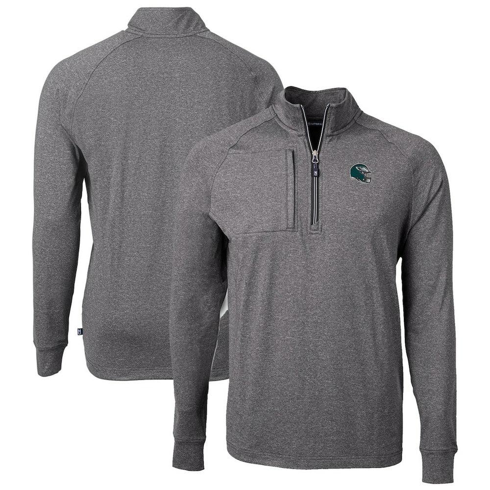 Philadelphia Eagles Cutter & Buck Big & Tall Adapt Eco Raglan Quarter-Zip Jacket - Heather Black for sale