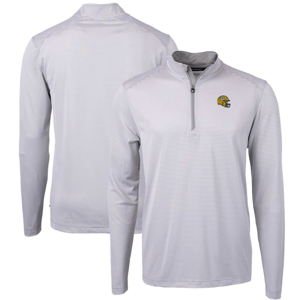 Green Bay Packers Cutter & Buck Big & Tall Virtue Eco Pique Micro Stripe Tri-Blend Quarter-Zip Jacket - Gray outlet