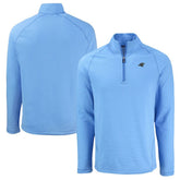 Carolina Panthers Cutter & Buck Peshastin Eco Fleece Tri-Blend Raglan Recycled Quarter-Zip Jacket - Heather Blue online