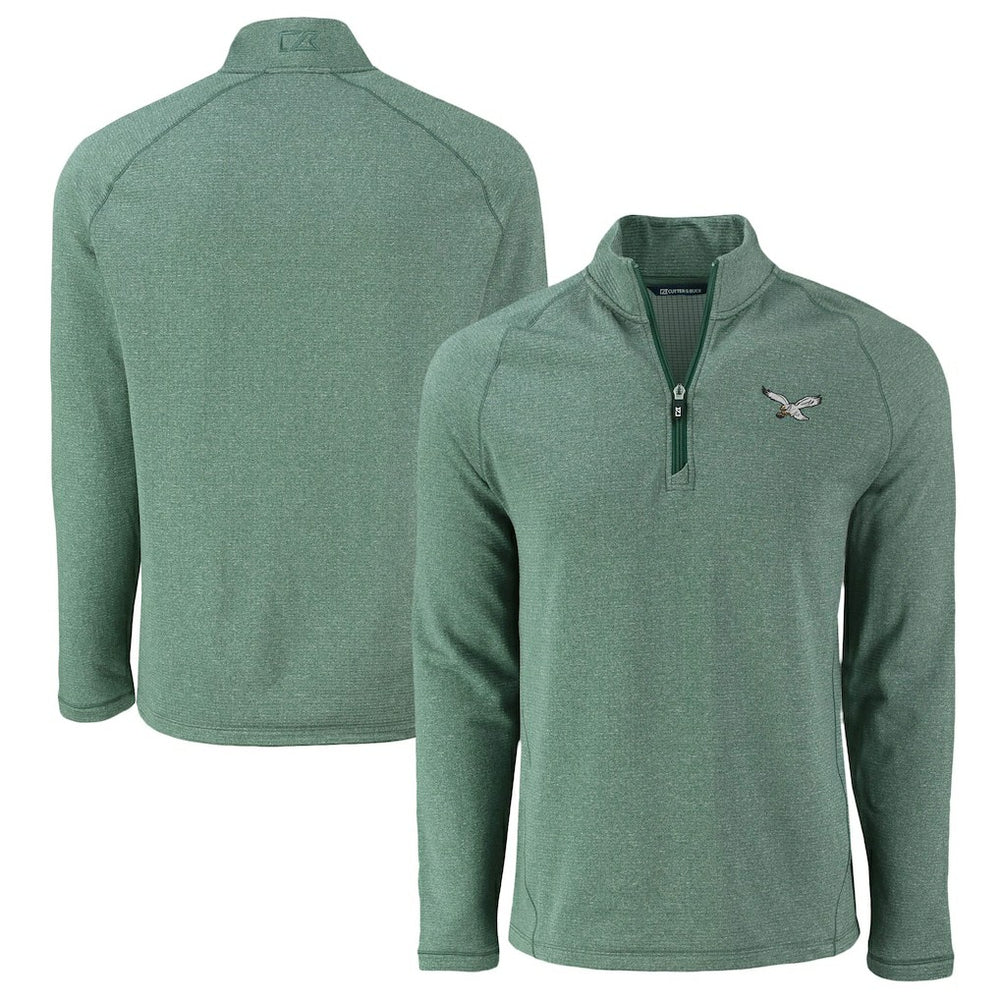 Philadelphia Eagles Cutter & Buck Peshastin Eco Fleece Tri-Blend Raglan Recycled Quarter-Zip Jacket - Heather Kelly Green for sale