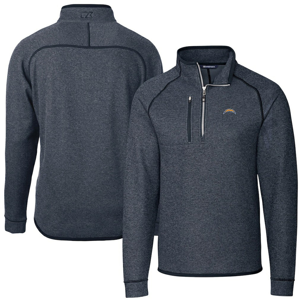 Los Angeles Chargers Cutter & Buck Big & Tall Mainsail Sweater-Knit Raglan Half-Zip Jacket - Heather Navy cheap