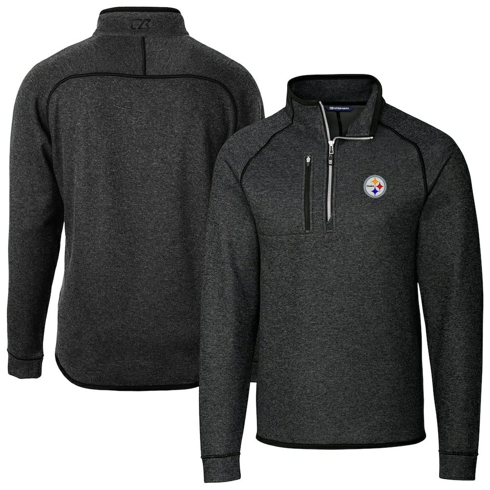 Pittsburgh Steelers Cutter & Buck Big & Tall Mainsail Sweater-Knit Raglan Half-Zip Jacket - Heather Charcoal outlet
