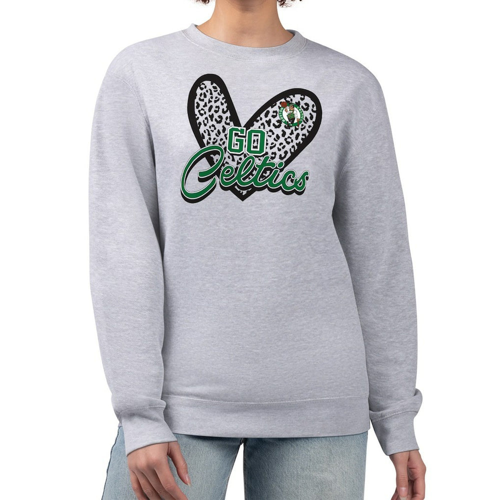 Boston Celtics G-III 4Her by Carl Banks Women's Leopard Heart Fleece Pullover Sweatshirt - Heather Gray online