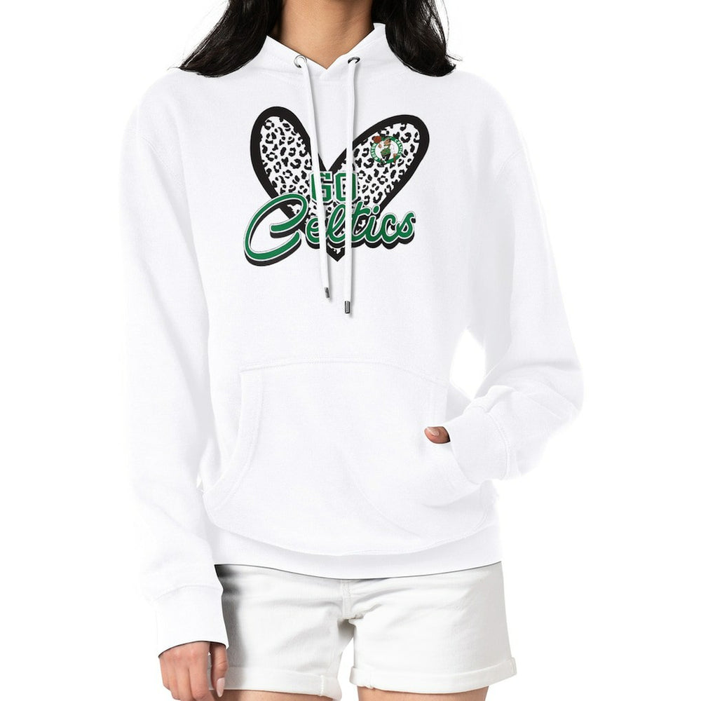 Boston Celtics G-III 4Her by Carl Banks Women's Leopard Heart Graphic Fleece Pullover Hoodie - White cheap
