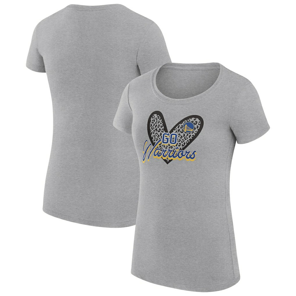 Golden State Warriors G-III 4Her by Carl Banks Women's Super-Slim Fit Lightweight Leopard Heart T-Shirt sale - Heather Gray for sale