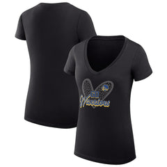 Golden State Warriors G-III 4Her by Carl Banks Women's Super-Slim Fit Lightweight Leopard Heart V-Neck T-Shirt sale - Black for sale