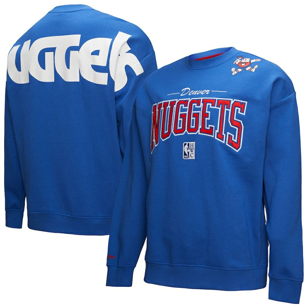 Denver Nuggets Hardwood Classics There & Back 2.0 Vintage Pullover Sweatshirt sale - Royal | Mitchell & Ness outlet