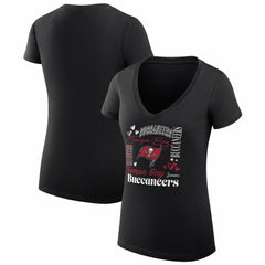 Tampa Bay Buccaneers G-III 4Her by Carl Banks Women's Super-Slim Fit Lightweight Collage Team V-Neck T-Shirt - Black cheap