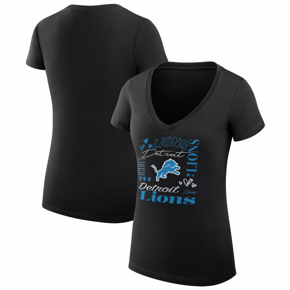 Detroit Lions G-III 4Her by Carl Banks Women's Super-Slim Fit Lightweight Collage Team V-Neck T-Shirt - Black for sale