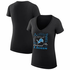 Detroit Lions G-III 4Her by Carl Banks Women's Super-Slim Fit Lightweight Collage Team V-Neck T-Shirt - Black for sale