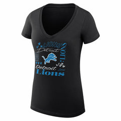 Detroit Lions G-III 4Her by Carl Banks Women's Super-Slim Fit Lightweight Collage Team V-Neck T-Shirt - Black for sale