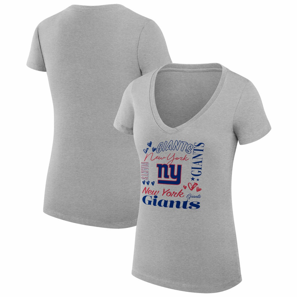 New York Giants G-III 4Her by Carl Banks Women's Super-Slim Fit Lightweight Collage Team V-Neck T-Shirt - Heather Gray for sale