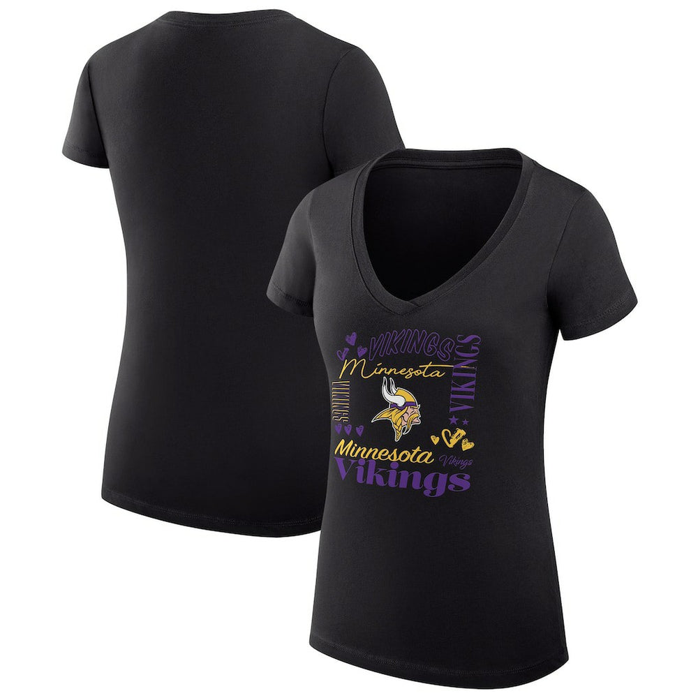 Minnesota Vikings G-III 4Her by Carl Banks Women's Super-Slim Fit Lightweight Collage Team V-Neck T-Shirt - Black on sale
