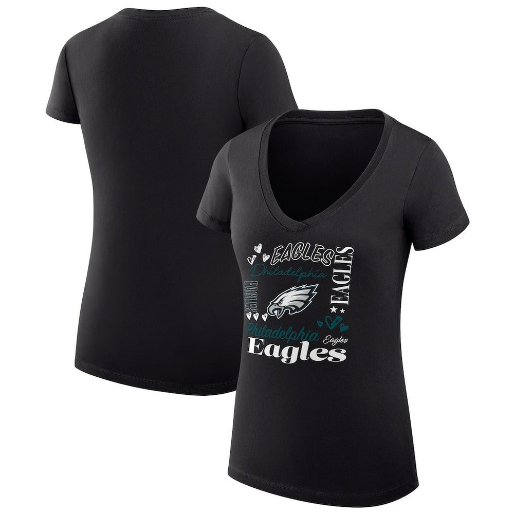 Philadelphia Eagles G-III 4Her by Carl Banks Women's Super-Slim Fit Lightweight Collage Team V-Neck T-Shirt - Black on sale