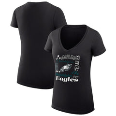 Philadelphia Eagles G-III 4Her by Carl Banks Women's Super-Slim Fit Lightweight Collage Team V-Neck T-Shirt - Black on sale
