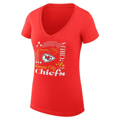 Kansas City Chiefs G-III 4Her by Carl Banks Women's Super-Slim Fit Lightweight Collage Team V-Neck T-Shirt - Red outlet