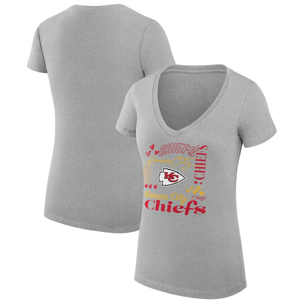 Kansas City Chiefs G-III 4Her by Carl Banks Women's Super-Slim Fit Lightweight Collage Team V-Neck T-Shirt - Heather Gray outlet