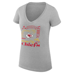 Kansas City Chiefs G-III 4Her by Carl Banks Women's Super-Slim Fit Lightweight Collage Team V-Neck T-Shirt - Heather Gray outlet