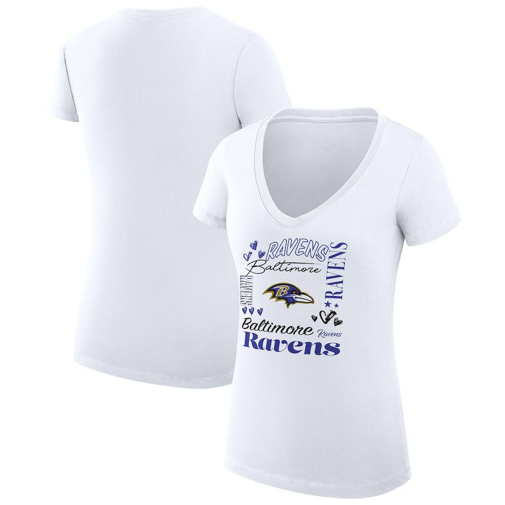 Baltimore Ravens G-III 4Her by Carl Banks Women's Super-Slim Fit Lightweight Collage Team V-Neck T-Shirt - White online