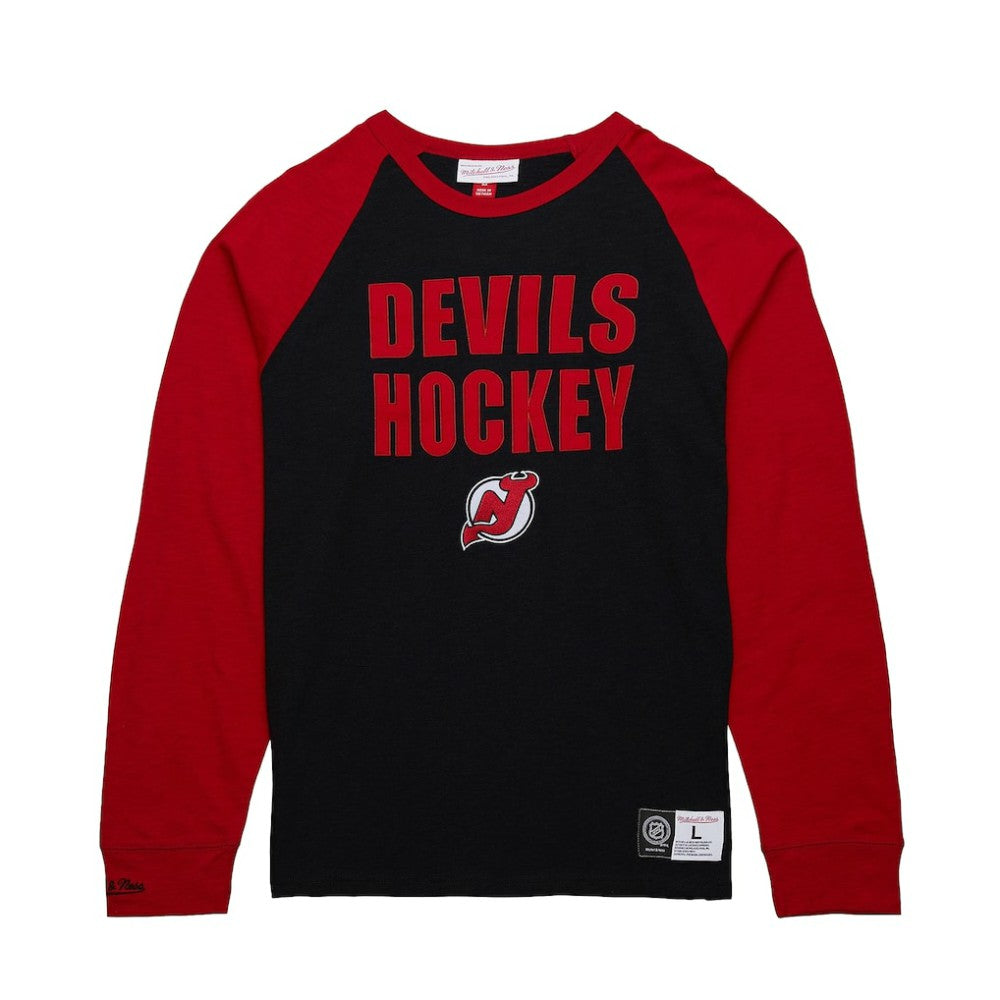 New Jersey Devils Mitchell & Ness Legendary Slub Raglan Long Sleeve T-Shirt Black/Red