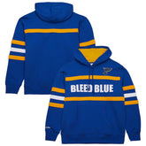 St. Louis Blues Mitchell & Ness Head Coach Slogan Pullover Hoodie Blue