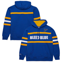 St. Louis Blues Mitchell & Ness Head Coach Slogan Pullover Hoodie Blue