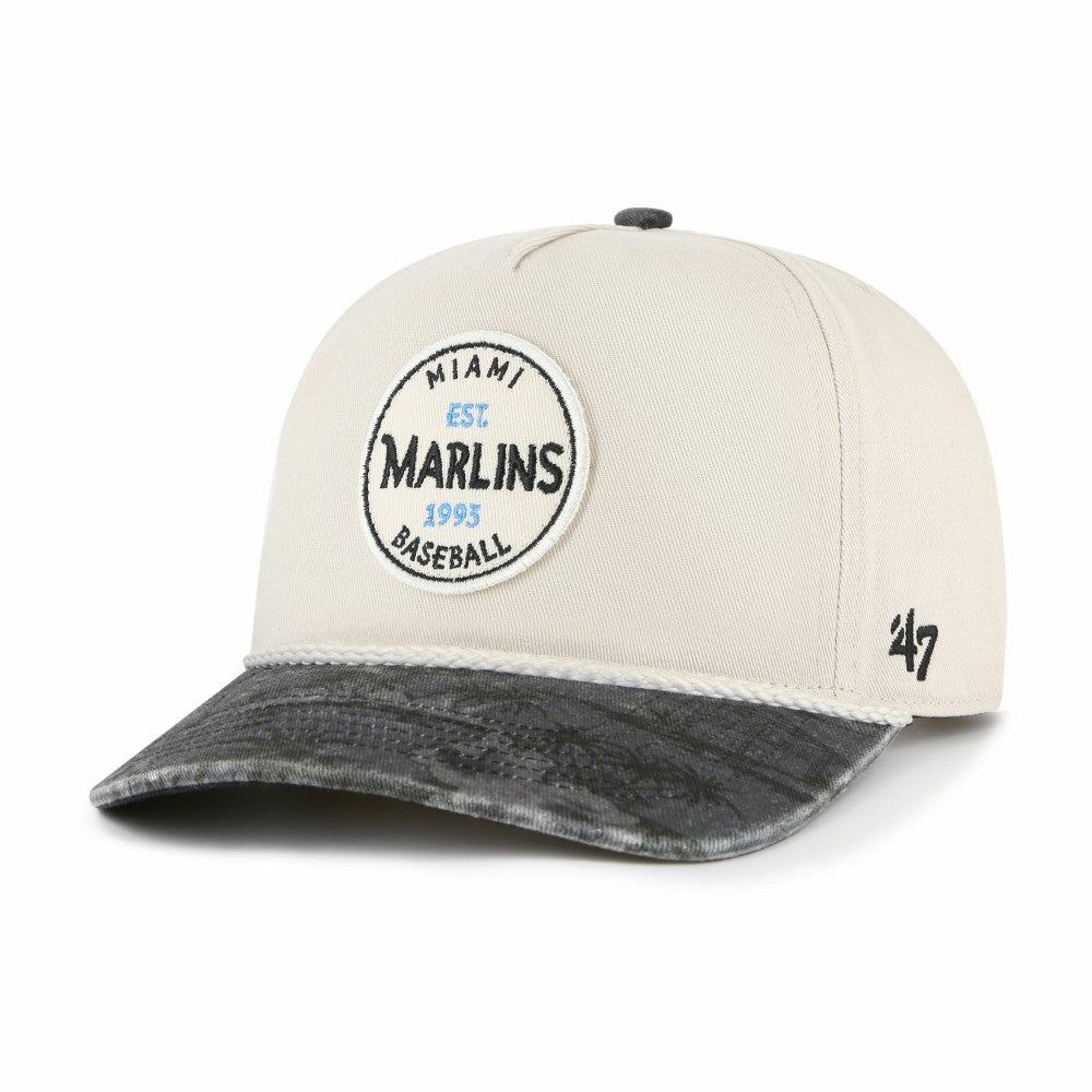 Miami Marlins Fiji Rope Hitch Adjustable Hat - Cream/Black | 47 brand