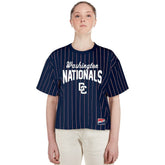Washington Nationals Women's 2025 City Connect Pinstripe T-Shirt - Navy | New Era