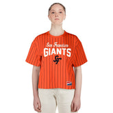 San Francisco Giants Women's 2025 City Connect Boxy Pinstripe T-Shirt - Orange | New Era
