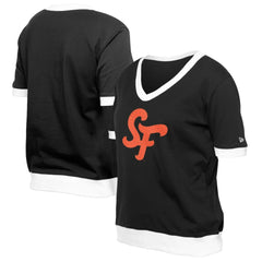 San Francisco Giants Women's 2025 City Connect Rhinestone V-Neck T-Shirt - Black | New Era