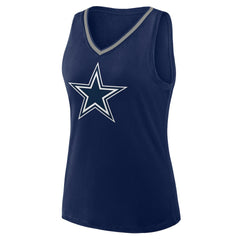 Dallas Cowboys Logo Athletic Women's Plus Size Stellar Win V-Neck Tank Top - Navy discount