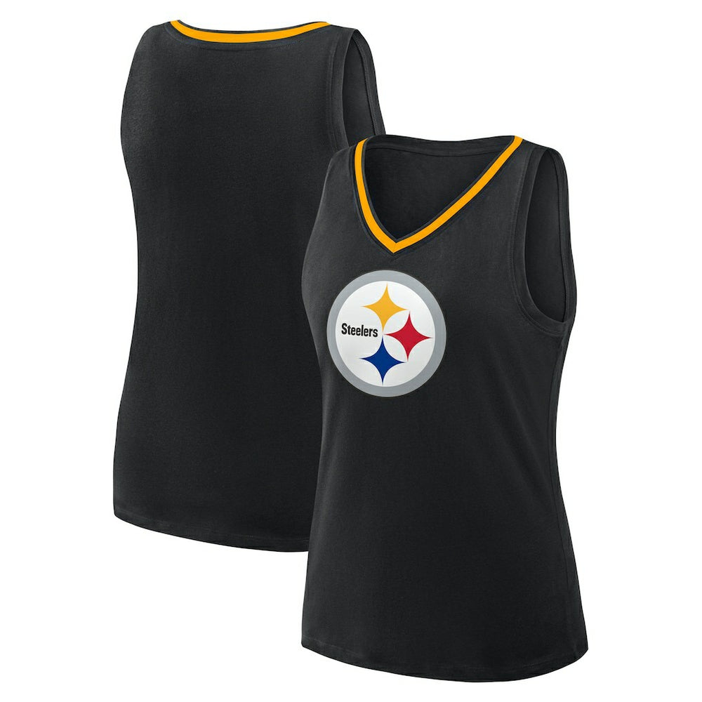 Pittsburgh Steelers Logo Athletic Women's Plus Size Stellar Win V-Neck Tank Top - Black for sale