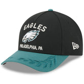 Philadelphia Eagles New Era 2025 NFL Draft 9FORTY A-Frame M-Crown Adjustable Hat - Black/Midnight Green sale