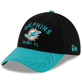 Miami Dolphins New Era 2025 NFL Draft 39THIRTY Flex Hat - Black/Aqua cheap