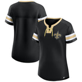 New Orleans Saints Women's Bling Athena Jersey Style Lace-up T-Shirt - Black sale