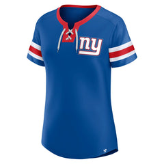 New York Giants Women's Bling Athena Jersey Style Lace-up T-Shirt - Royal for sale