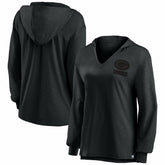 Green Bay Packers Women's Blackout Slub Hoodie V-Neck Long Sleeve T-Shirt cheap