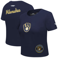 Milwaukee Brewers Pro Standard Women's Game Day Classics Baby Doll Cropped T-Shirt - Navy