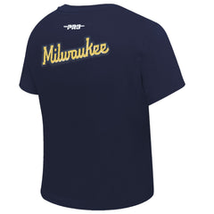 Milwaukee Brewers Pro Standard Women's Game Day Classics Baby Doll Cropped T-Shirt - Navy