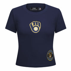 Milwaukee Brewers Pro Standard Women's Game Day Classics Baby Doll Cropped T-Shirt - Navy