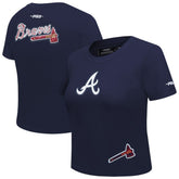 Atlanta Braves Pro Standard Women's Game Day Classics Baby Doll Cropped T-Shirt - Navy