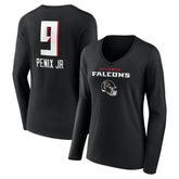 Michael Penix Jr. Atlanta Falcons Women's Name & Number Team Wordmark Long Sleeve V-Neck T-Shirt - Black sale