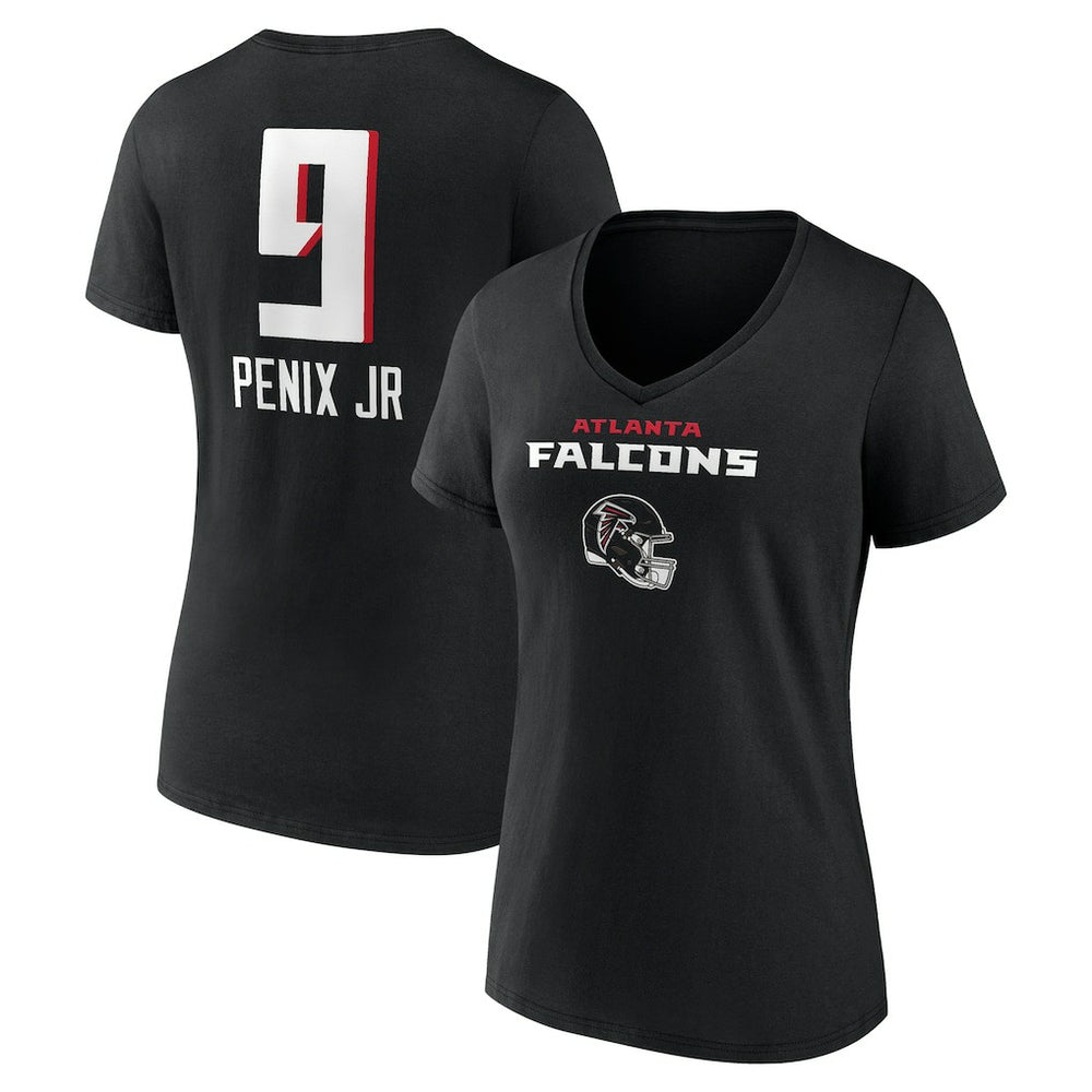 Michael Penix Jr. Atlanta Falcons Women's Name & Number Team Wordmark V-Neck T-Shirt - Black on sale