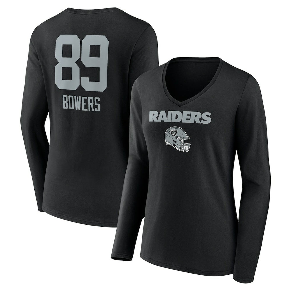 Brock Bowers Las Vegas Raiders Women's Name & Number Team Wordmark Long Sleeve V-Neck T-Shirt - Black discount
