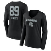 Brock Bowers Las Vegas Raiders Women's Name & Number Team Wordmark Long Sleeve V-Neck T-Shirt - Black discount