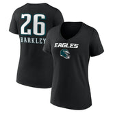 Saquon Barkley Philadelphia Eagles Women's Name & Number Team Wordmark V-Neck T-Shirt - Black online