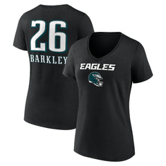 Saquon Barkley Philadelphia Eagles Women's Name & Number Team Wordmark V-Neck T-Shirt - Black online